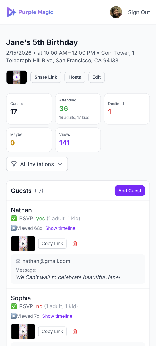 Parent dashboard view